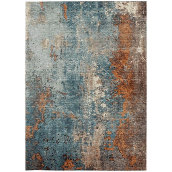 HomeRoots 5' Teal Blue and Copper Abstract Area Rug - Stylish, Washable, Durable Indoor/Outdoor Accent Piece 10' X 14' 623442