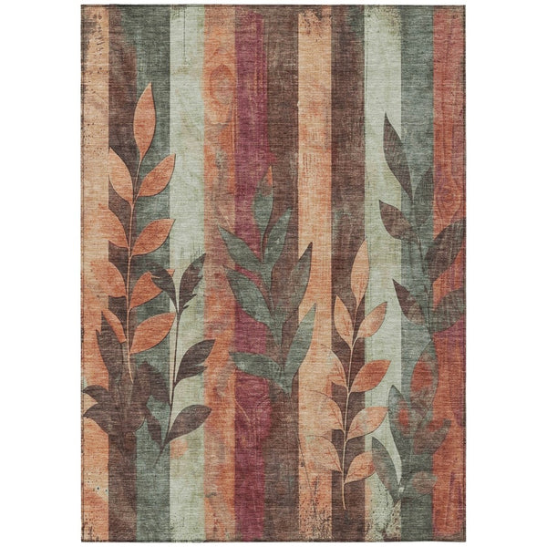 HomeRoots 5' Terra Cotta and Sage Floral Indoor Outdoor Area Rug - Durable, Washable, Timeless Charm! 5' X 8' 623462