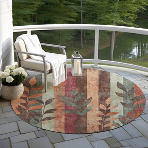 HomeRoots 5' Terra Cotta and Sage Floral Indoor Outdoor Area Rug - Durable, Washable, Timeless Charm! 8' Round 623463