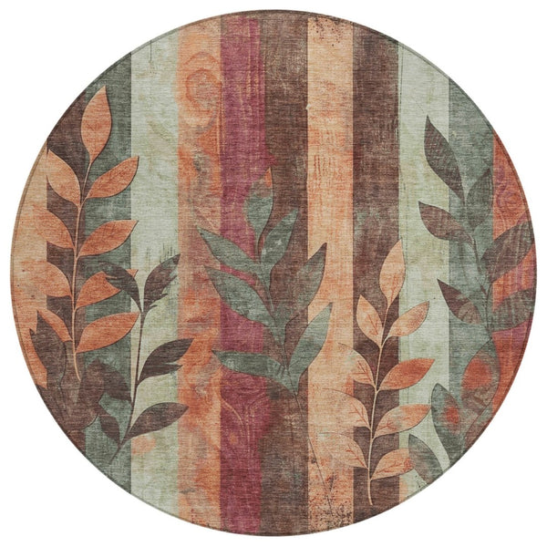 HomeRoots 5' Terra Cotta and Sage Floral Indoor Outdoor Area Rug - Durable, Washable, Timeless Charm! 8' Round 623463