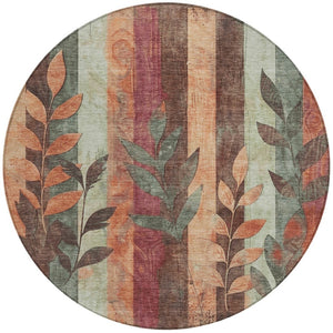 HomeRoots 5' Terra Cotta and Sage Floral Indoor Outdoor Area Rug - Durable, Washable, Timeless Charm! 8' Round 623463