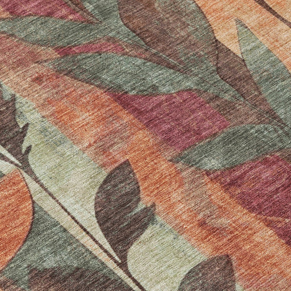 HomeRoots 5' Terra Cotta and Sage Floral Indoor Outdoor Area Rug - Durable, Washable, Timeless Charm! 8' Round 623463