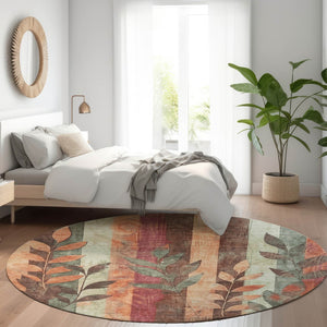 HomeRoots 5' Terra Cotta and Sage Floral Indoor Outdoor Area Rug - Durable, Washable, Timeless Charm! 8' Round 623463