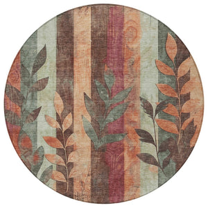 HomeRoots 5' Terra Cotta and Sage Floral Indoor Outdoor Area Rug - Durable, Washable, Timeless Charm! 8' Round 623463
