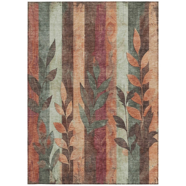 HomeRoots 5' Terra Cotta and Sage Floral Indoor Outdoor Area Rug - Durable, Washable, Timeless Charm! 8' X 10' 623464