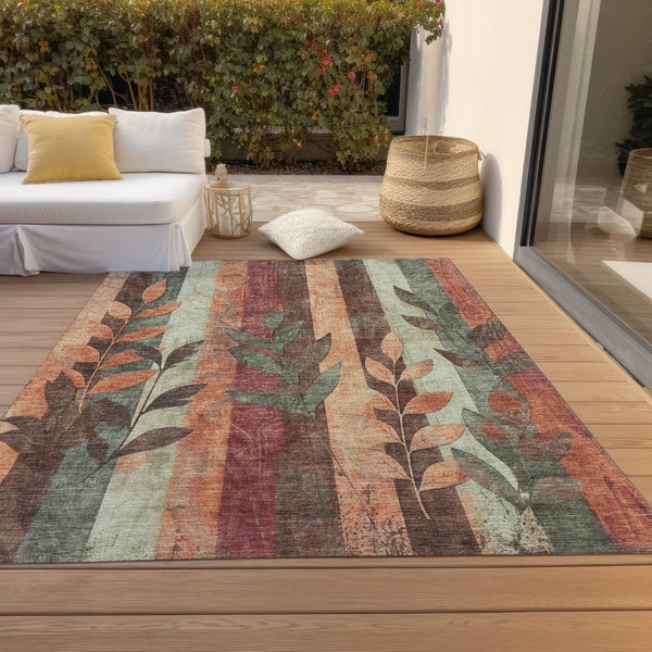 HomeRoots 5' Terra Cotta and Sage Floral Indoor Outdoor Area Rug - Durable, Washable, Timeless Charm! 8' X 10' 623464