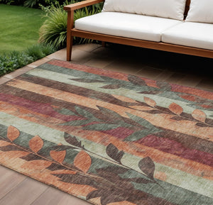 HomeRoots 5' Terra Cotta and Sage Floral Indoor Outdoor Area Rug - Durable, Washable, Timeless Charm! 9' X 12' 623465