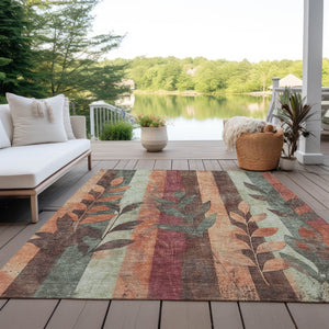 HomeRoots 5' Terra Cotta and Sage Floral Indoor Outdoor Area Rug - Durable, Washable, Timeless Charm! 9' X 12' 623465