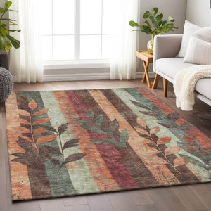 HomeRoots 5' Terra Cotta and Sage Floral Indoor Outdoor Area Rug - Durable, Washable, Timeless Charm! 9' X 12' 623465