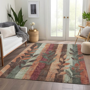 HomeRoots 5' Terra Cotta and Sage Floral Indoor Outdoor Area Rug - Durable, Washable, Timeless Charm! 9' X 12' 623465