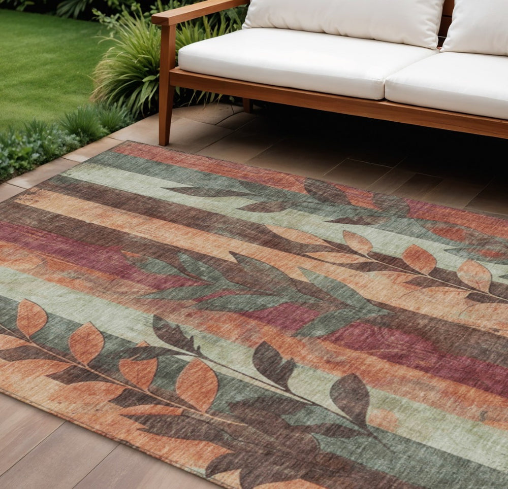 HomeRoots 5' Terra Cotta and Sage Floral Indoor Outdoor Area Rug - Durable, Washable, Timeless Charm! 10' X 14' 623466