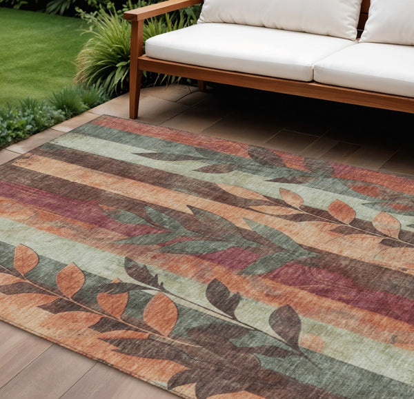 HomeRoots 5' Terra Cotta and Sage Floral Indoor Outdoor Area Rug - Durable, Washable, Timeless Charm! 10' X 14' 623466