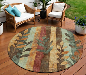 HomeRoots 5' Elevate Your Space with a Timeless Floral Washable Area Rug for Indoor & Outdoor Use 8' Round 623469