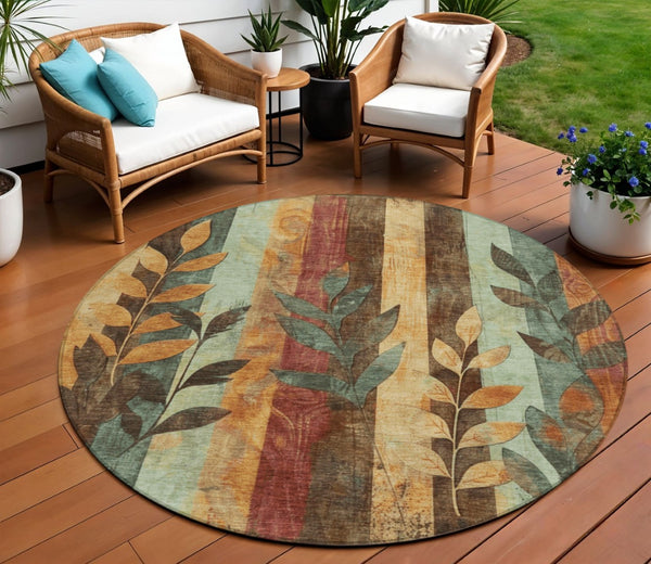 HomeRoots 5' Elevate Your Space with a Timeless Floral Washable Area Rug for Indoor & Outdoor Use 8' Round 623469
