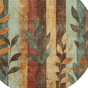 HomeRoots 5' Elevate Your Space with a Timeless Floral Washable Area Rug for Indoor & Outdoor Use 8' Round 623469