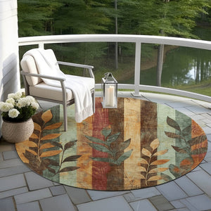 HomeRoots 5' Elevate Your Space with a Timeless Floral Washable Area Rug for Indoor & Outdoor Use 8' Round 623469