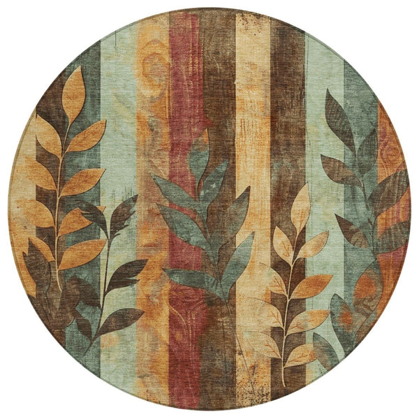 HomeRoots 5' Elevate Your Space with a Timeless Floral Washable Area Rug for Indoor & Outdoor Use 8' Round 623469