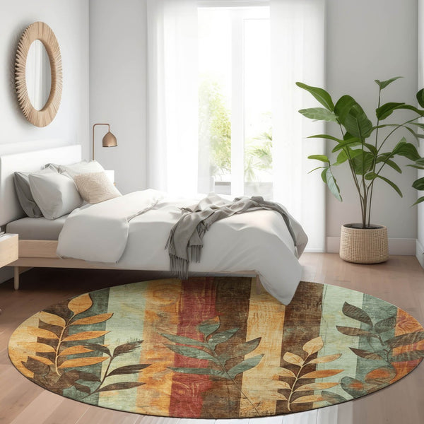 HomeRoots 5' Elevate Your Space with a Timeless Floral Washable Area Rug for Indoor & Outdoor Use 8' Round 623469