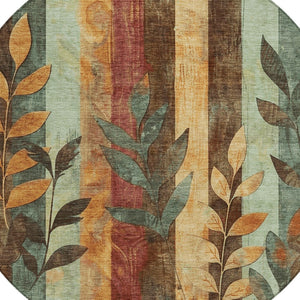 HomeRoots 5' Elevate Your Space with a Timeless Floral Washable Area Rug for Indoor & Outdoor Use 8' Round 623469