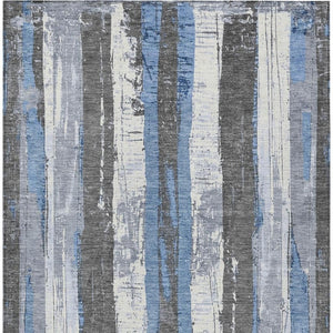 HomeRoots 5' Denim Blue and Gray Striped Washable Area Rug for Indoor and Outdoor Spaces, Durable Design 5' X 8' 623486