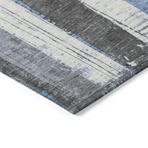 HomeRoots 5' Denim Blue and Gray Striped Washable Area Rug for Indoor and Outdoor Spaces, Durable Design 8' Round 623487