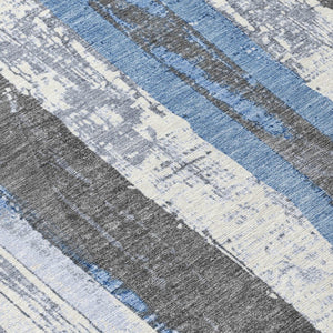 HomeRoots 5' Denim Blue and Gray Striped Washable Area Rug for Indoor and Outdoor Spaces, Durable Design 8' Round 623487