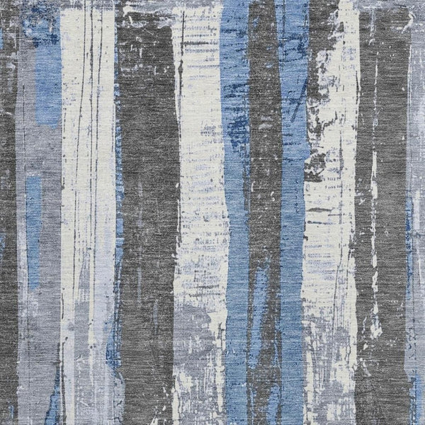 HomeRoots 5' Denim Blue and Gray Striped Washable Area Rug for Indoor and Outdoor Spaces, Durable Design 8' X 10' 623488