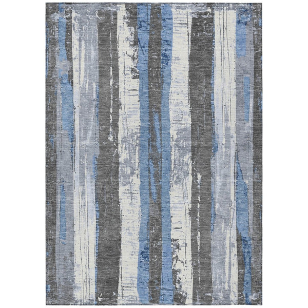 HomeRoots 5' Denim Blue and Gray Striped Washable Area Rug for Indoor and Outdoor Spaces, Durable Design 8' X 10' 623488
