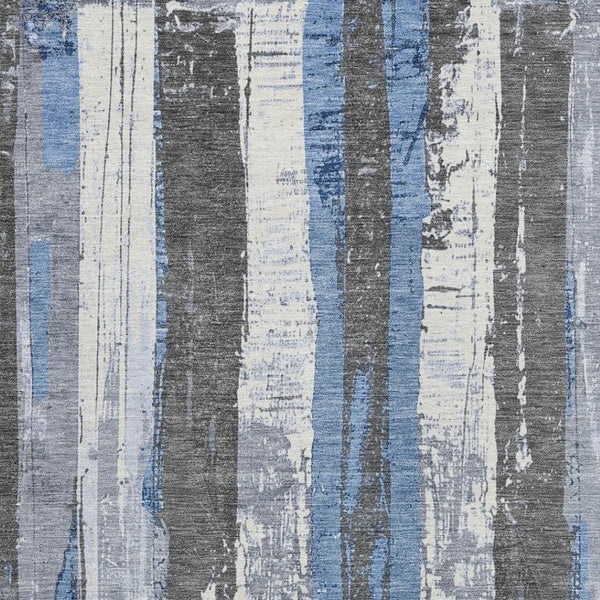 HomeRoots 5' Denim Blue and Gray Striped Washable Area Rug for Indoor and Outdoor Spaces, Durable Design 9' X 12' 623489