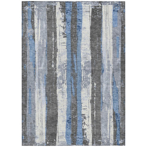 HomeRoots 5' Denim Blue and Gray Striped Washable Area Rug for Indoor and Outdoor Spaces, Durable Design 9' X 12' 623489