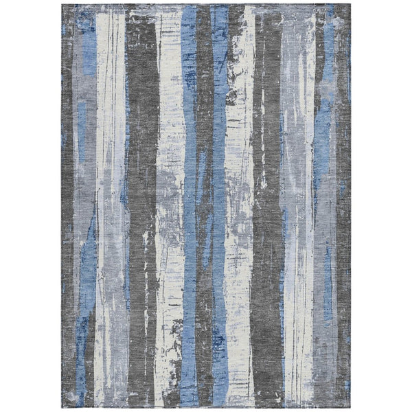 HomeRoots 5' Denim Blue and Gray Striped Washable Area Rug for Indoor and Outdoor Spaces, Durable Design 9' X 12' 623489
