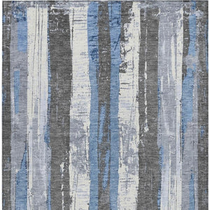 HomeRoots 5' Denim Blue and Gray Striped Washable Area Rug for Indoor and Outdoor Spaces, Durable Design 10' X 14' 623490