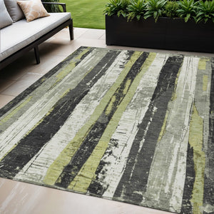 HomeRoots 5' Stylish Gold and Gray Striped Washable Area Rug for Indoor and Outdoor Spaces – Durable Design! 5' X 8' 623492