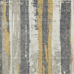 HomeRoots 5' Stylish Gold and Gray Striped Washable Area Rug for Indoor and Outdoor Spaces – Durable Design! 5' X 8' 623492
