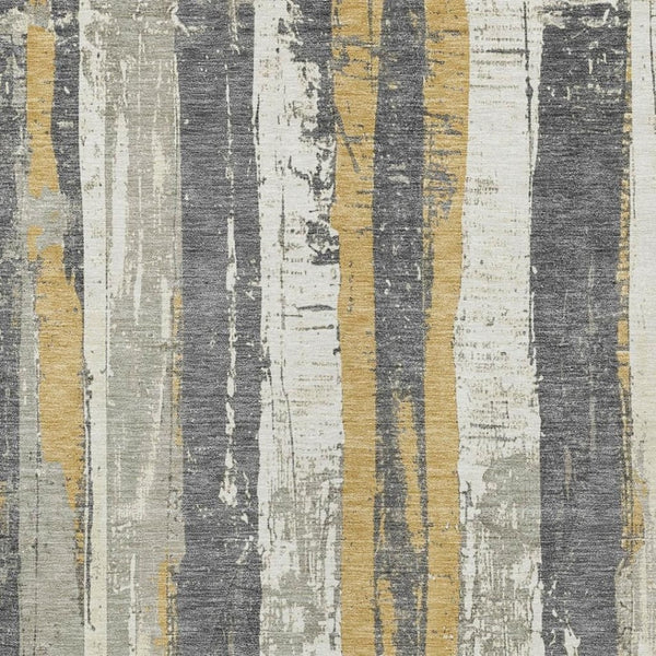 HomeRoots 5' Stylish Gold and Gray Striped Washable Area Rug for Indoor and Outdoor Spaces – Durable Design! 5' X 8' 623492