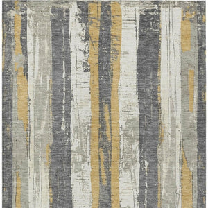 HomeRoots 5' Stylish Gold and Gray Striped Washable Area Rug for Indoor and Outdoor Spaces – Durable Design! 5' X 8' 623492