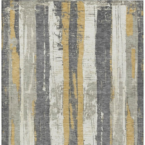 HomeRoots 5' Stylish Gold and Gray Striped Washable Area Rug for Indoor and Outdoor Spaces – Durable Design! 5' X 8' 623492