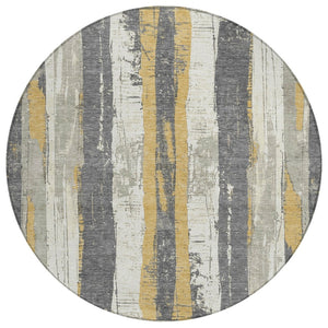 HomeRoots 5' Stylish Gold and Gray Striped Washable Area Rug for Indoor and Outdoor Spaces – Durable Design! 8' Round 623493