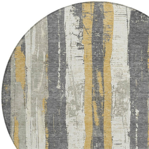 HomeRoots 5' Stylish Gold and Gray Striped Washable Area Rug for Indoor and Outdoor Spaces – Durable Design! 8' Round 623493