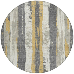 HomeRoots 5' Stylish Gold and Gray Striped Washable Area Rug for Indoor and Outdoor Spaces – Durable Design! 8' Round 623493