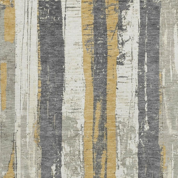 HomeRoots 5' Stylish Gold and Gray Striped Washable Area Rug for Indoor and Outdoor Spaces – Durable Design! 8' X 10' 623494