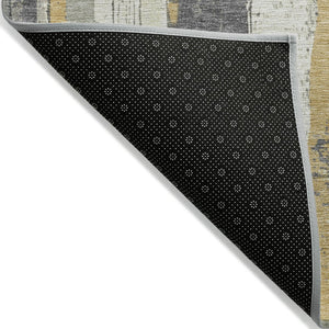 HomeRoots 5' Stylish Gold and Gray Striped Washable Area Rug for Indoor and Outdoor Spaces – Durable Design! 8' X 10' 623494