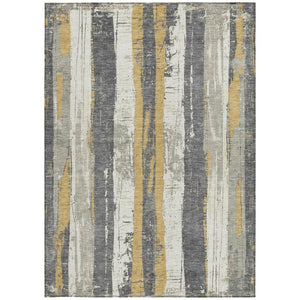 HomeRoots 5' Stylish Gold and Gray Striped Washable Area Rug for Indoor and Outdoor Spaces – Durable Design! 9' X 12' 623495