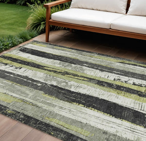HomeRoots 5' Stylish Gold and Gray Striped Washable Area Rug for Indoor and Outdoor Spaces – Durable Design! 10' X 14' 623496