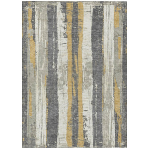 HomeRoots 5' Stylish Gold and Gray Striped Washable Area Rug for Indoor and Outdoor Spaces – Durable Design! 10' X 14' 623496
