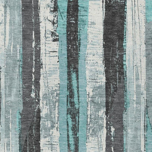 HomeRoots 5' Stylish Teal Blue and Gray Striped Washable Indoor Outdoor Area Rug for Versatile Spaces 5' X 8' 623498