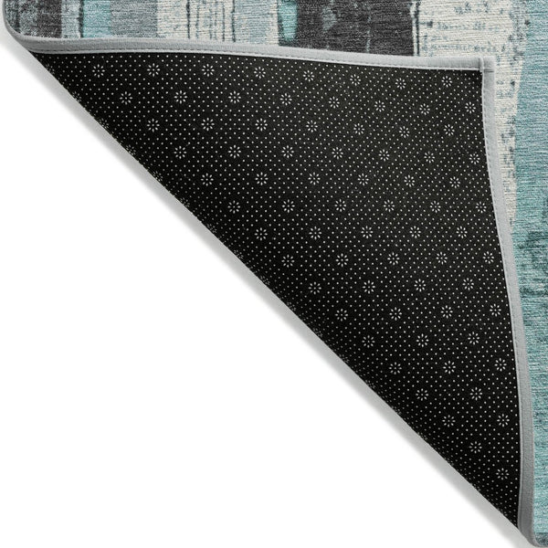 HomeRoots 5' Stylish Teal Blue and Gray Striped Washable Indoor Outdoor Area Rug for Versatile Spaces 8' Round 623499