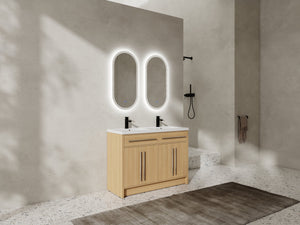 English Elm 48" Freestanding Bathroom Vanity with Resin Sink and Spacious Cabinet, Soft-Close Doors, Durable Finish Oak W1972S00025