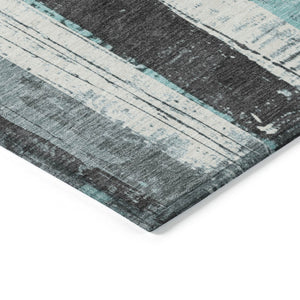 HomeRoots 5' Stylish Teal Blue and Gray Striped Washable Indoor Outdoor Area Rug for Versatile Spaces 8' X 10' 623500