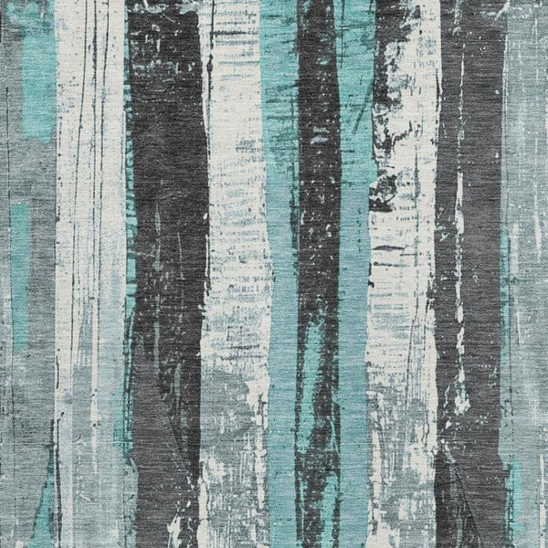 HomeRoots 5' Stylish Teal Blue and Gray Striped Washable Indoor Outdoor Area Rug for Versatile Spaces 8' X 10' 623500